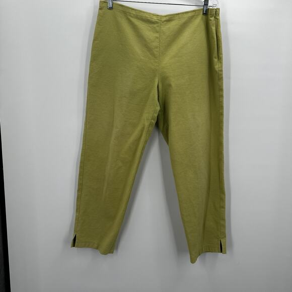 Eileen Fisher Pants Womens Medium Green Textured Cotton Stretch Side Zip Cropped - Picture 1 of 15